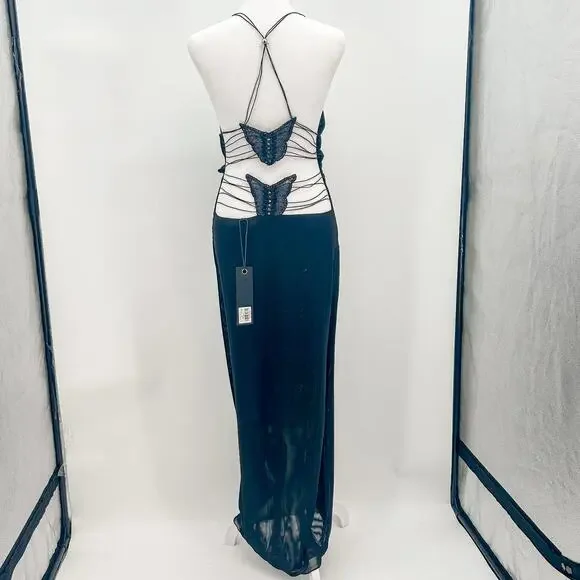 I.AM.GIA Ellery Dress Black Butterfly Long Large New with Tags - Picture 5 of 12